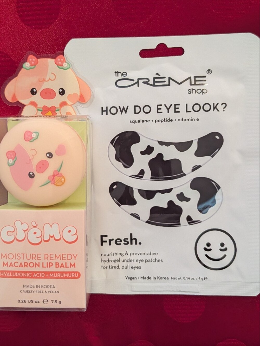 3 Cow Print Eye Patches & 1 Strawberry Milk Cow Macaron Lip Balm The Creme Shop